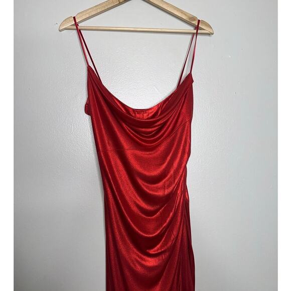 Galvan London $1595 Mars Metallic Ruched Midi Dress Cowl Neck Red Size US 6 - Picture 3 of 9